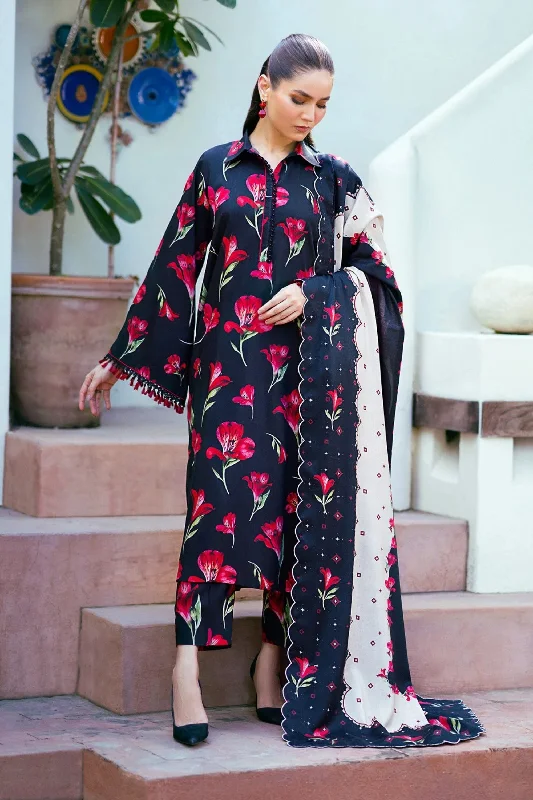 Black Floral Printed Viscose Suit Ruffled floral dresses