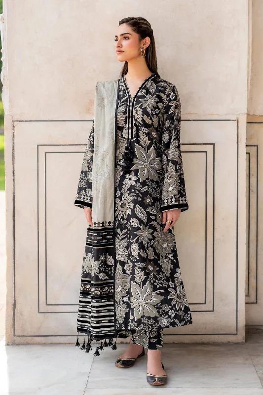 Black Grey Printed Viscose Suit Best floral dresses for work