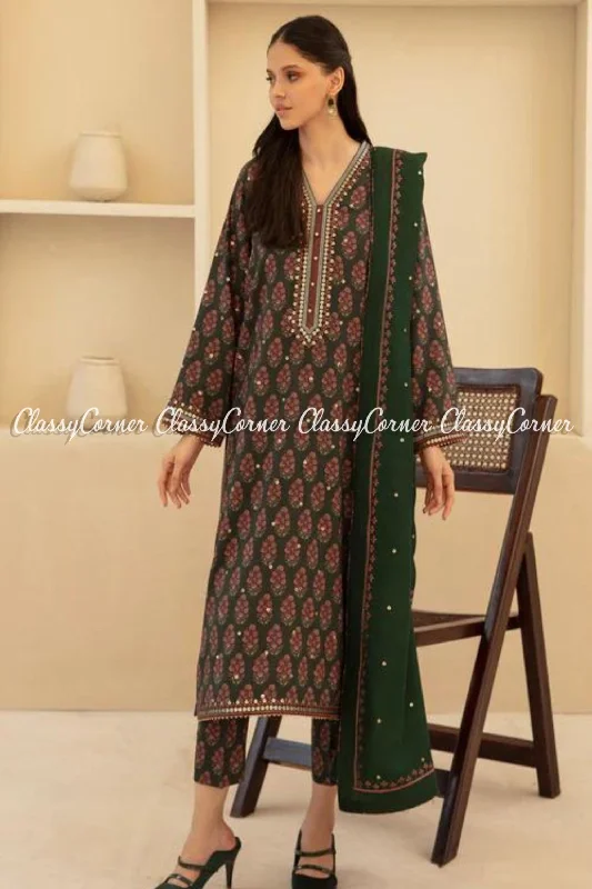 Bottle Green Digital Printed Viscose Salwar Kameez Best floral dresses for tall women