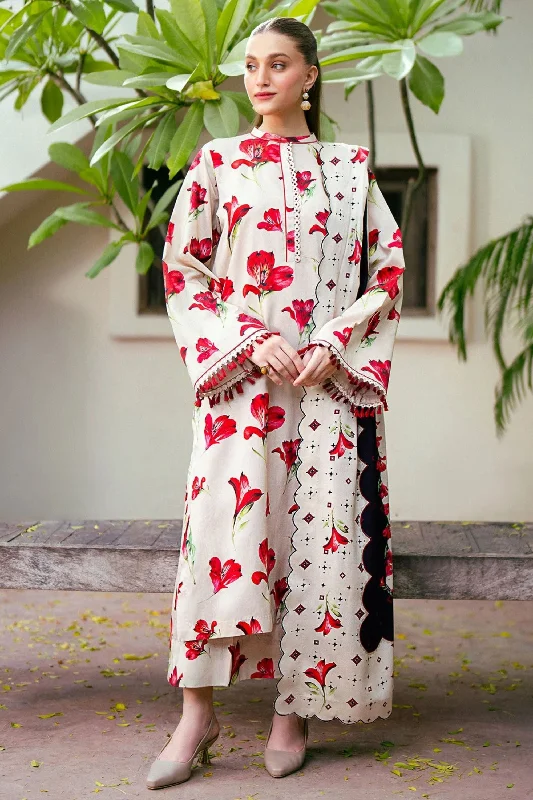 Cream White Printed Viscose Suit Wedding floral dresses