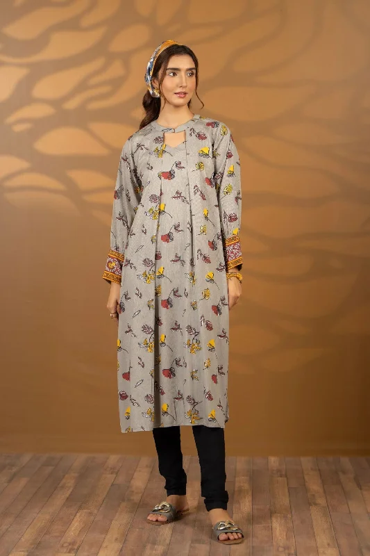 Grey Printed Readymade Kurta Satin floral dresses