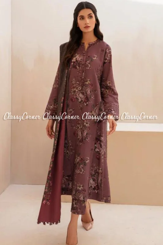 Mauve Floral Printed Viscose Salwar Kameez Minimalist floral dresses