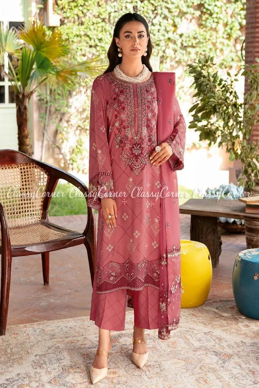 Pink Printed Viscose Embroidered Formal Wear Salwar Kameez Best floral dresses for elegant looks