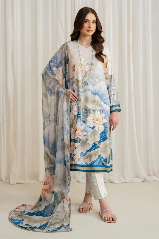 White Floral Printed Silk Suit Floral dresses under $100