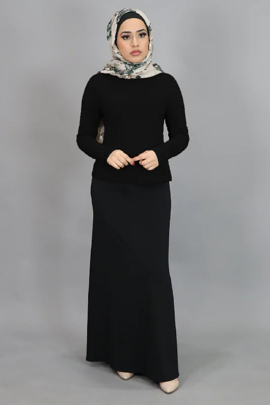 Black Long Sleeve Top Maxi Skirt Set