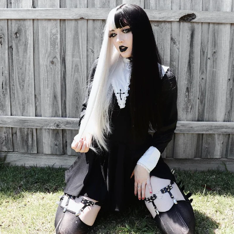 Review for Punk half black half white long wig YV40711 Printed A-line Maxi