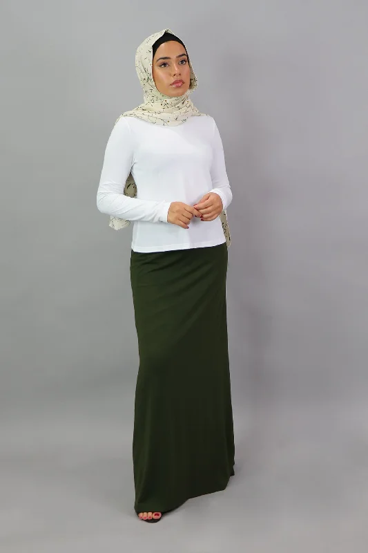 White Long Sleeve Top Black Maxi Skirt