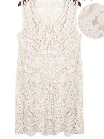 Naked Leisure Hollowed Out Full Lace Sleeveless Vest Dress Loose Sexy Dress Lace Cocktail Dress