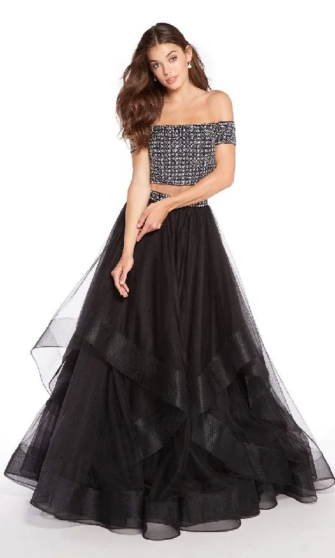 Alyce Paris 60208 - Off Shoulder Adorned Croptop A-LIne Tulle Gown Sparkling Tulle Dress