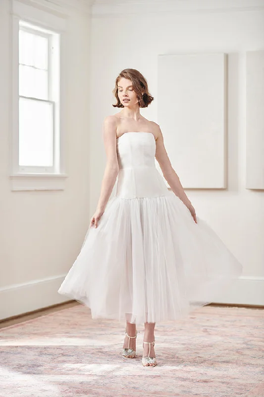 Anna Cate Strapless Tulle Tea Length Rehearsal Dinner & Wedding Dress Tulle Dress Modern