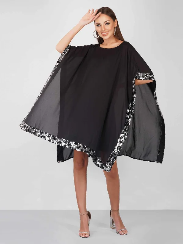 Attic Curves Dual Tone Sequins Cape Dress Sequin Shift Dress