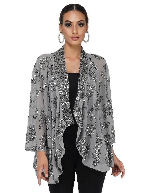 Attic Curves Grey Shrug With Sequin Work Sequin Maxi Dress