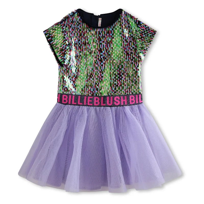 Multicolored Sequin Logo Dress Hot Pink Sequin