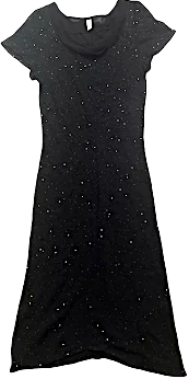 Handwritten London UK. Tanya Sarne. Vintage Black Viscose Dress w/Sequin Embellishments Elegant Glitter Sequin