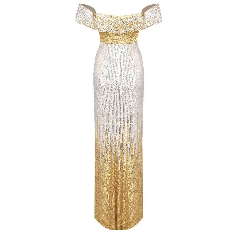 Megan Crystal Sequin Maxi Dress Long Sleeve Sequin