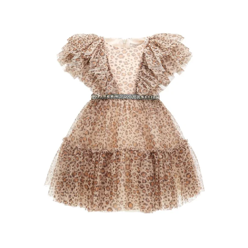 Beige Leopard Print Tulle Dress Tulle Bodycon Dress