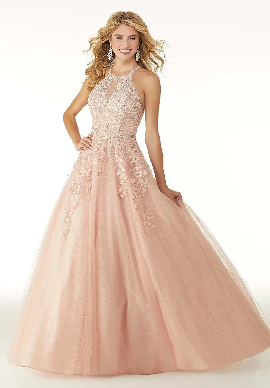 Mori Lee - Halter Bead Embroidered Tulle Ballgown 45066 Chic Tulle Dress