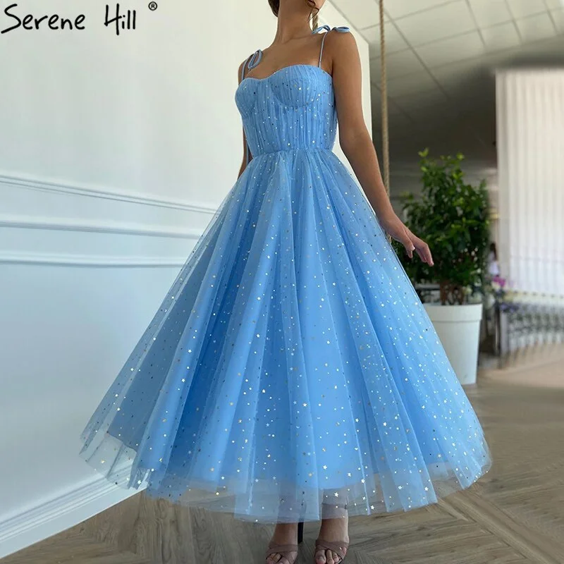 Serene Hill Blue A-Line Simple Evening Dresses Tulle Sleeveless Ankle Length Formal Dress 2024 LA70684 A-line Tulle Gown