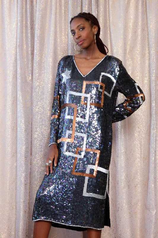 Starry Squares Sequined Shift M Classy Sequin Dress