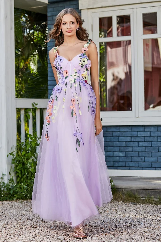 Sweetheart Flowers Tea Length Tulle Gown Tulle Dress Silhouette