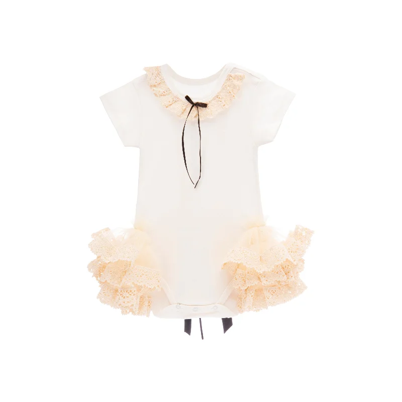 Beige Ruffle Tulle Babysuit Dress Tulle Maxi Dress