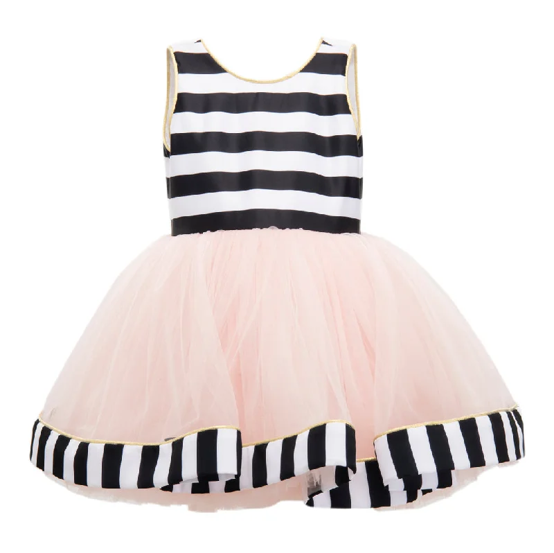 Black & White Striped Sleeveless Tulle Dress Casual Tulle Gown