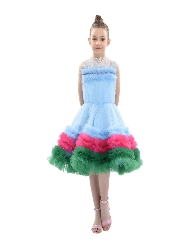 Blue Granada Ruffle Tulle Dress Formal Tulle Dress