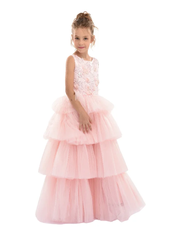 Pink Camellia Tiered Tulle Dress Off-shoulder Tulle Dress