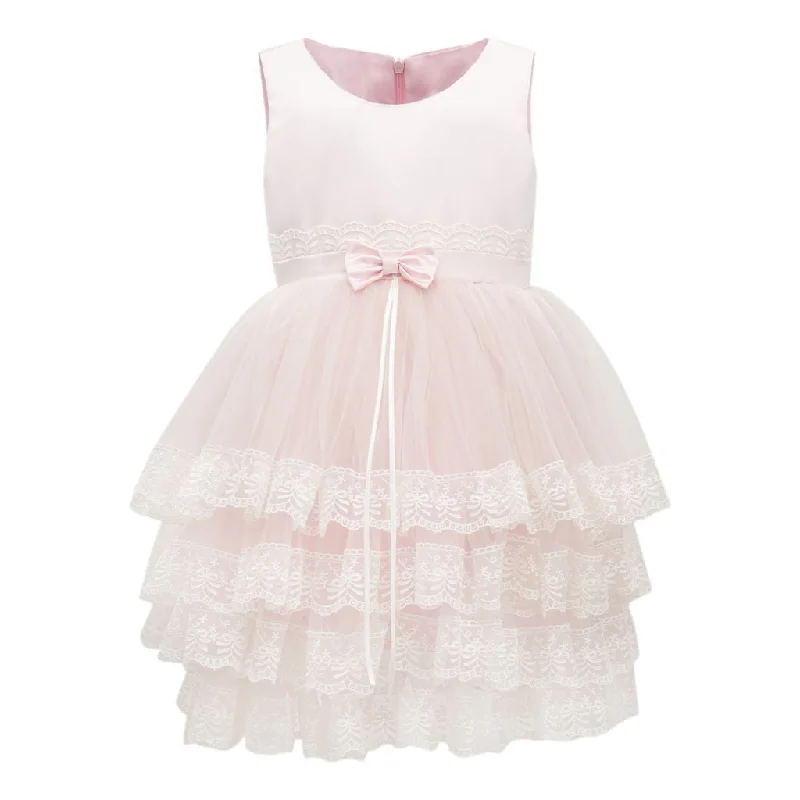 Pink Sleeveless Tier Tulle Dress Ruffled Tulle Dress