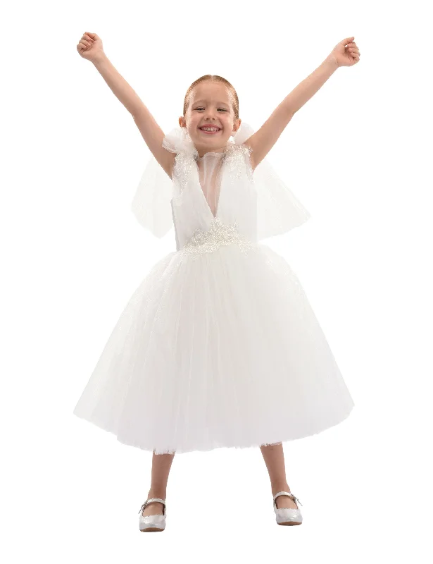 White Aspen Tulle Bow Dress Tulle Lace Gown