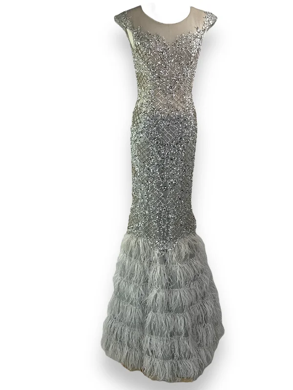 Vintage Camille Laci Gray Sequin and Feather Dress Glamorous Sequin Dress