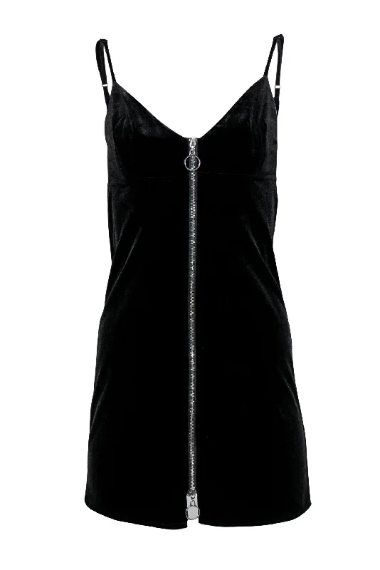 7 For All Mankind - Black Velvet Zippered-Front Bodycon Sz XS Mesh Bodycon Dress