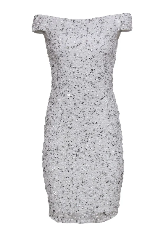 Adrianna Papell - White Sequin Off-the-Shoulder Bodycon Dress Sz 4 Casual Bodycon Dress