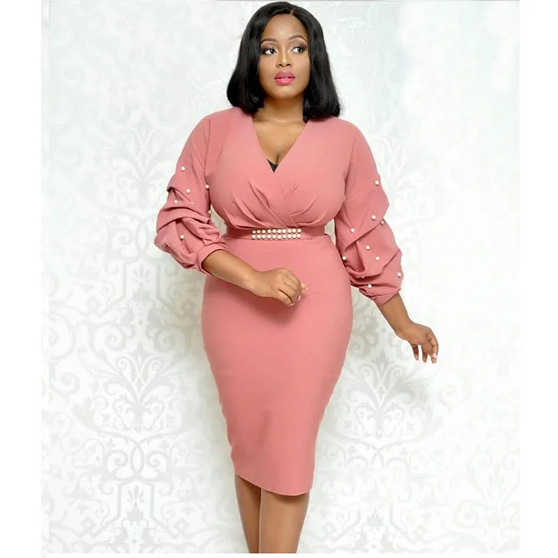 Beading Puff Sleeve Ruched Wrap Bodycon Dress #Wrapped #Puff Sleeve Bodycon Dress Sleek