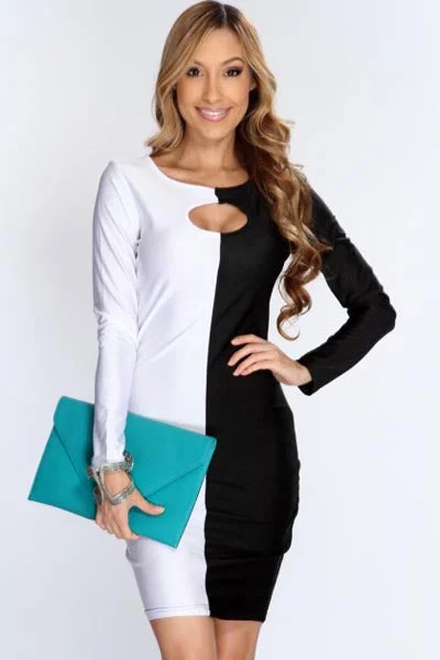 Black White Long Sleeve Sexy Bodycon Dress Bodycon Dress Style