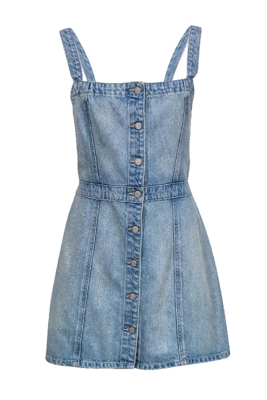 Boyish - Light Wash "Kennedy" Button Front Denim Bodycon Sz L Hot Bodycon Dress