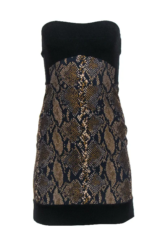 Diane von Furstenberg - Black & Green Snakeskin Strapless Bodycon Sz 2 Elegant Slim Bodycon