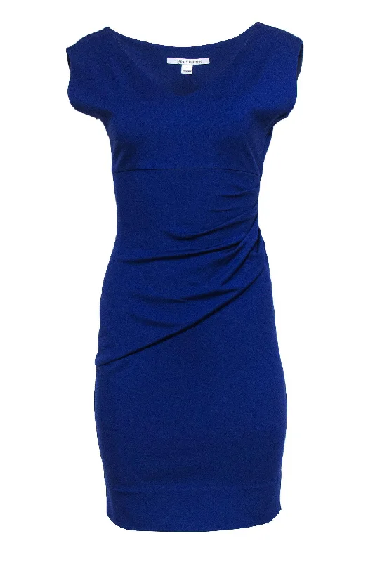 Diane von Furstenberg - Indigo V-Neck Bodycon w/ Ruched Side Sz 4 Bodycon Dress Fashion