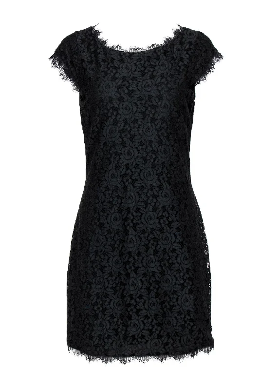 Diane von Furstenberg - Black Floral Lace Cap Sleeve "Zarita" Bodycon Dress Sz 8 Bodycon Dress Look