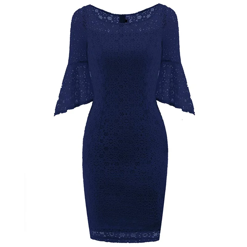 Hollow Out Plain Lace Bell Sleeve Bodycon Dress #Bodycon Dress #Lace Dress Sleeveless Bodycon Gown