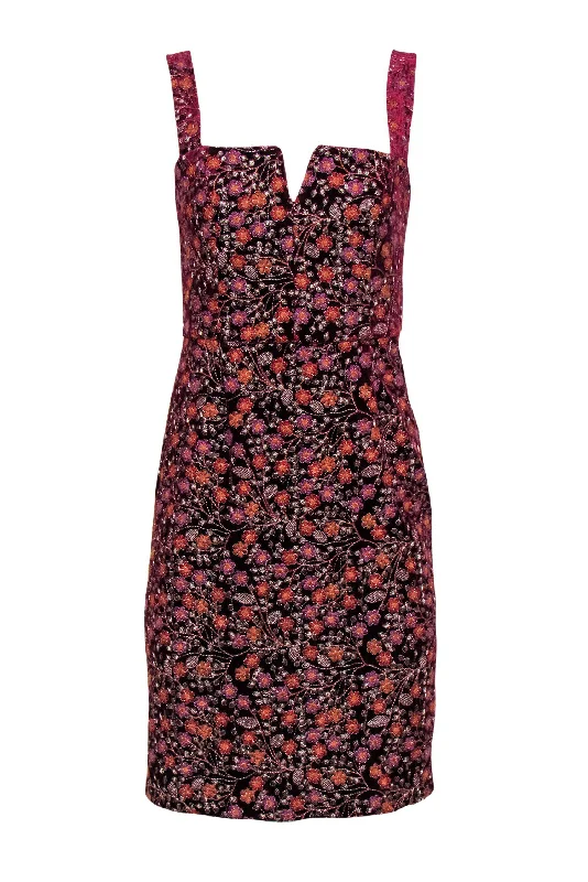 Hutch by Anthropologie - Maroon Velvet Floral Embroidered Bodycon Dress Sz 2 Off-shoulder Bodycon