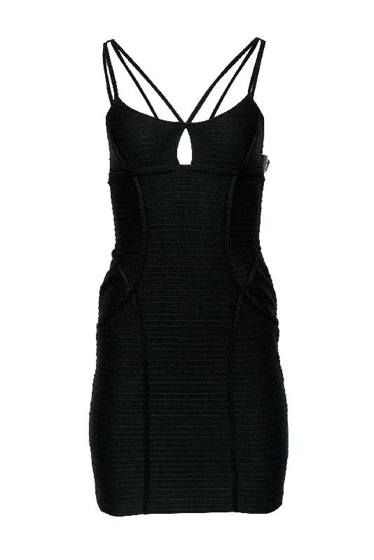 Jill Stuart - Black Ribbed Strappy Bodycon Dress Sz 4 Lace Trim Bodycon