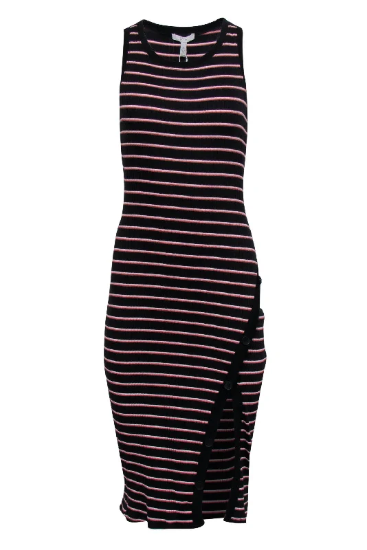 Joie - Black, Pink & White Striped Ribbed Sleeveless Bodycon Dress Sz XS Sleeveless Bodycon Dress