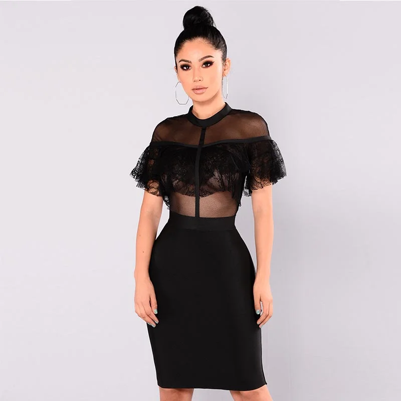 Kaye Lace Ruffle Dress #Bodycon Dress #Black Sleek Bodycon Dress