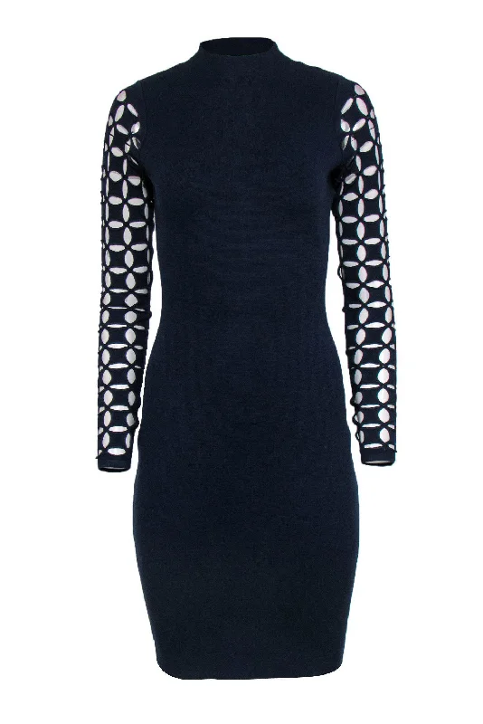 Milly - Navy Knit Bodycon Dress w/ Cutout Sleeves Sz S Bodycon Fashion Dress