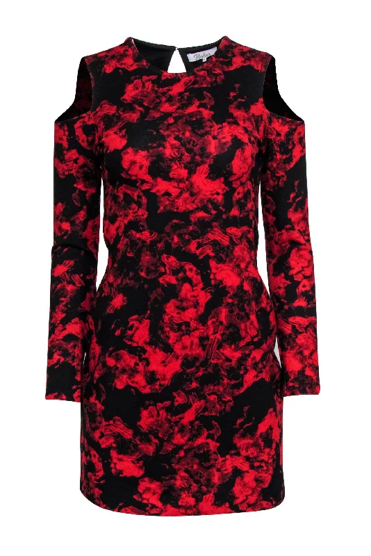 Parker - Black & Red Floral Print Cold Shoulder Bodycon Dress Sz M Stylish Bodycon Gown