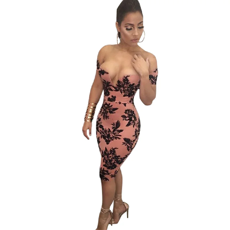 Printed V Bandeau Strapless Bodycon Dress Curvy Bodycon Dress