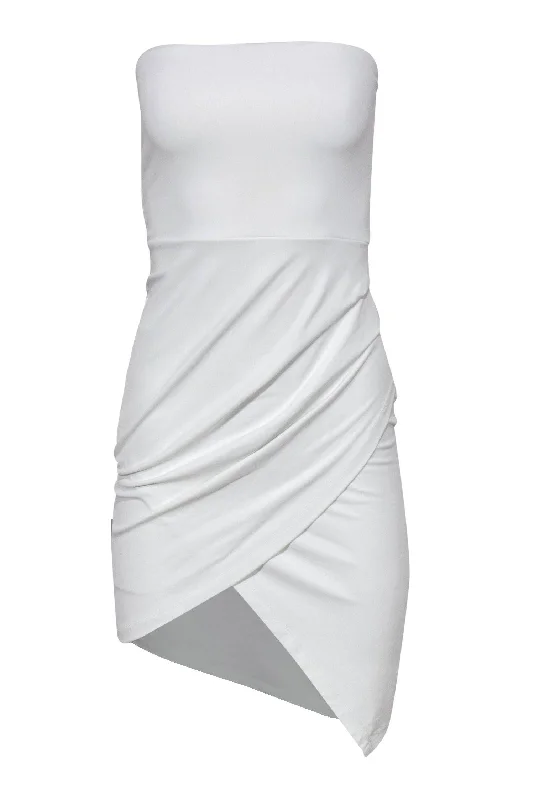 Susana Monaco - White Strapless Bodycon Dress w/ Ruched Tulip Skirt Sz S Sexy Bodycon Dress