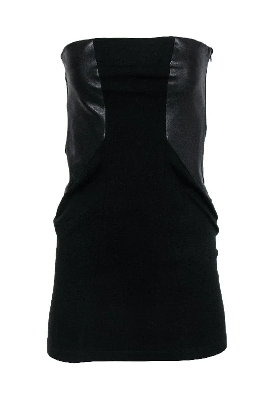 Theory - Black Strapless Bodycon Dress w/ Faux Leather Paneling Sz 6 Stylish Mini Bodycon