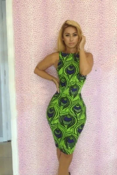 Woman Peacock Pattern Backless Knee Length Bodycon Dress Bodycon Dress Outfit